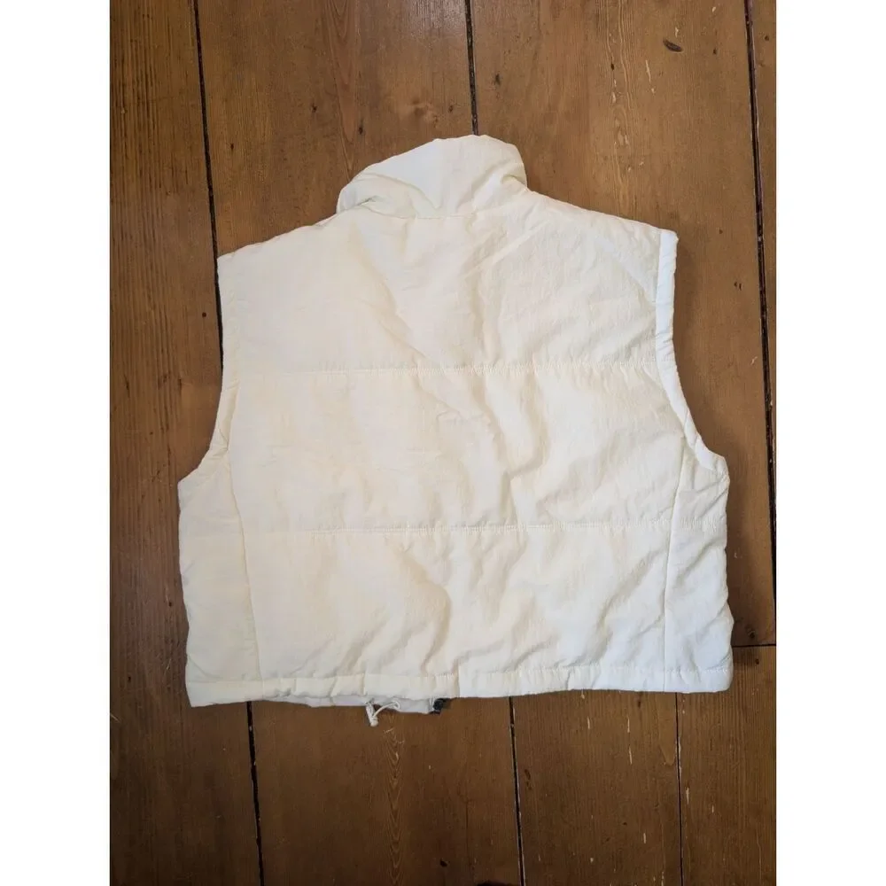 Thread & Supply Womens Cropped Puffer Quilted Vest Size L Cream Off-white NWT